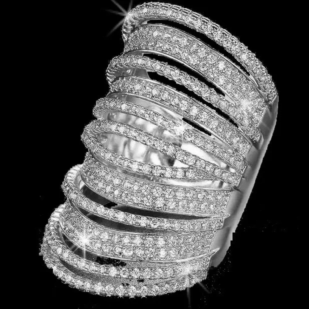 NEW HUGE PAVE Set Diamond Cz Cocktail Statement ladies Wedding band Ring Silver
